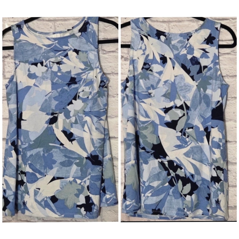 NWOT Wynne Layers By Marla Wynne Multi Blue Floral Rayon Spandex Tank Top